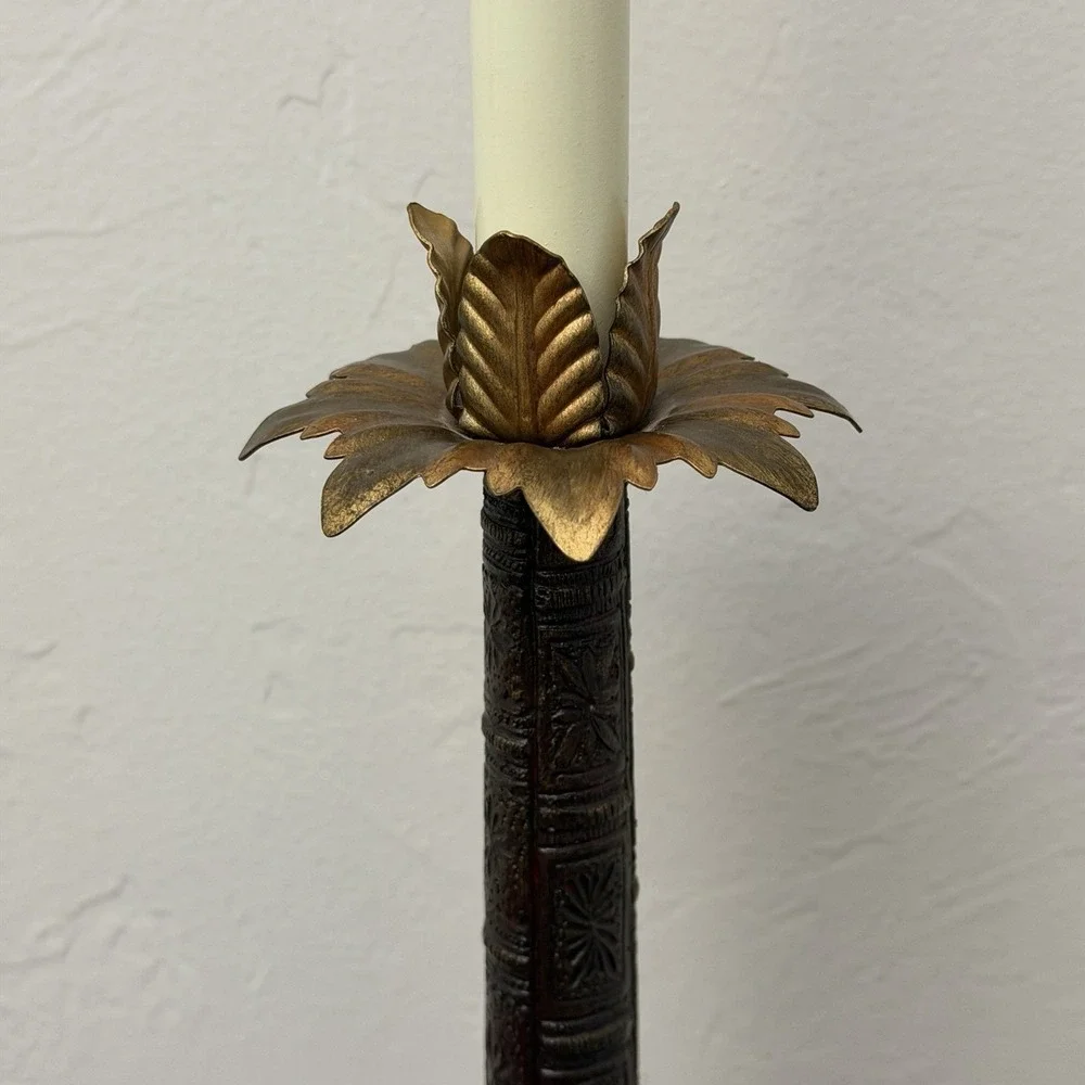 Vintage Lighting TYNDALE TABLE LAMP Palm Tree Solid Brass Stacked Antique Books